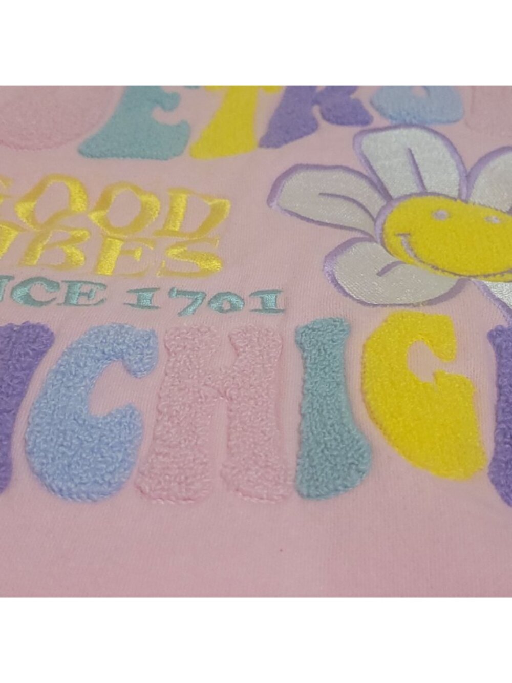 Vtg Detroit Michigan Good Vibes Graphic Pink Sweatshirt XL Surfside 1984 Cotton - Picture 7 of 13